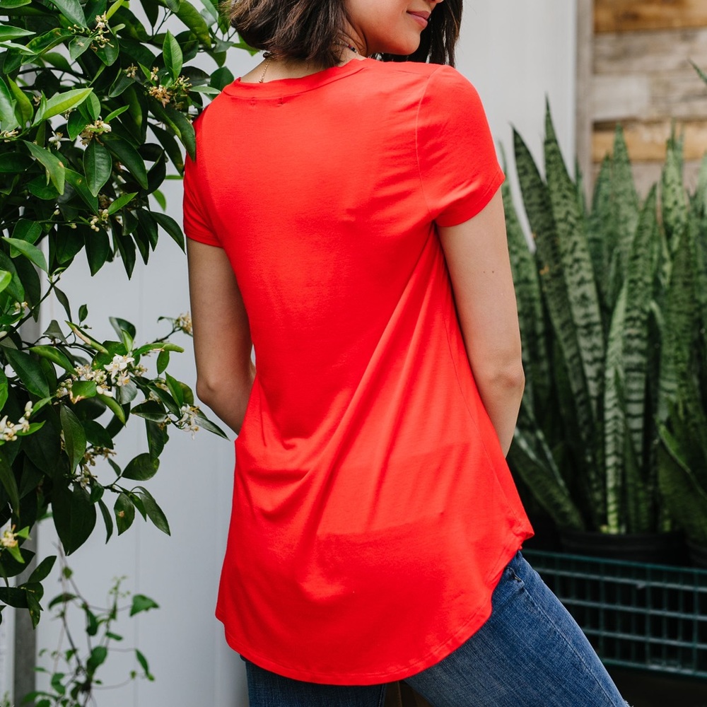 Mono B Everyday Yay V-Neck Tee in Red Orange - Picture 3 of 8